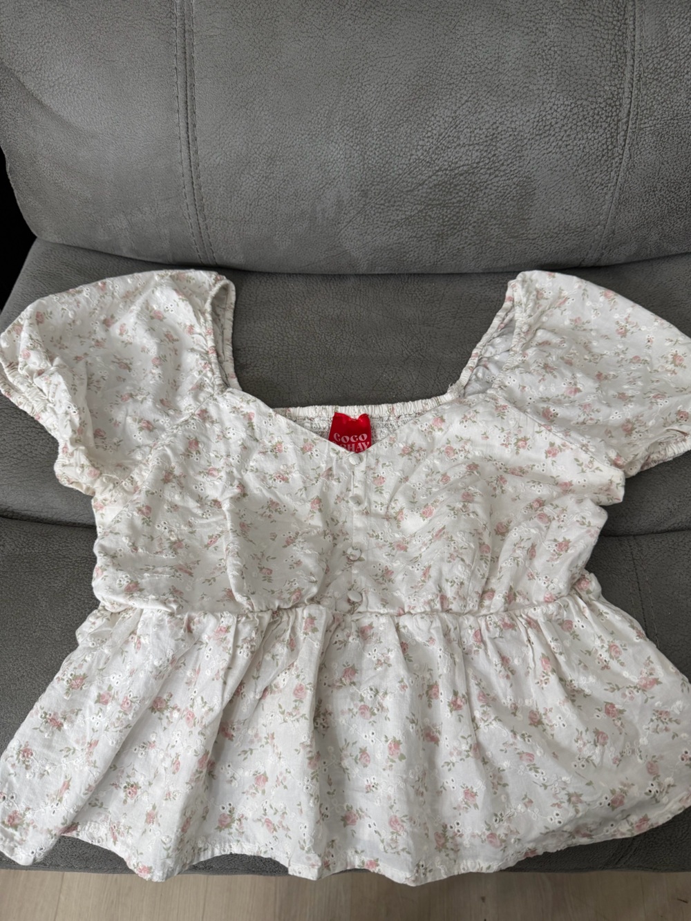 Coco White Floral Puff-Sleeve Peplum Top